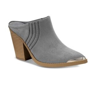 Sun+Stone Womens Deyzaa grey Metallic Pointed Toe Slip-On heels Mules Shoes 8.5